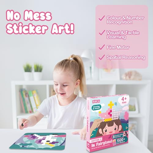Binca Dotties Dot Art Activity Kit, 1500+ Stickers, 8 Unicorns & Princesses Mess-Free Activities, DIY Dot Sticker Art for Toddlers, Kids Travel Activities, Craft Kits & Gifts for Girls Ages 4,5,6,7 - Image 3