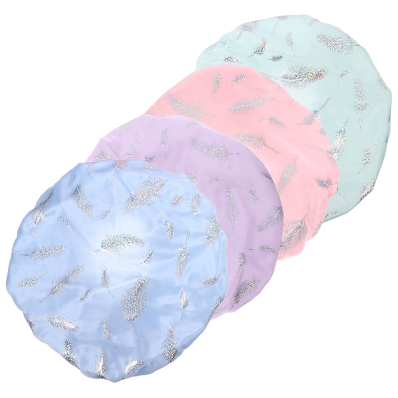 Waterproof Reusable Shower Caps 4pcs Elastic Hair Cap for Women Bathing Salon Home - Image 2