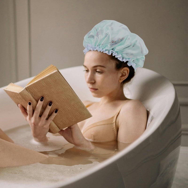 Waterproof Reusable Shower Caps 4pcs Elastic Hair Cap for Women Bathing Salon Home - Image 5