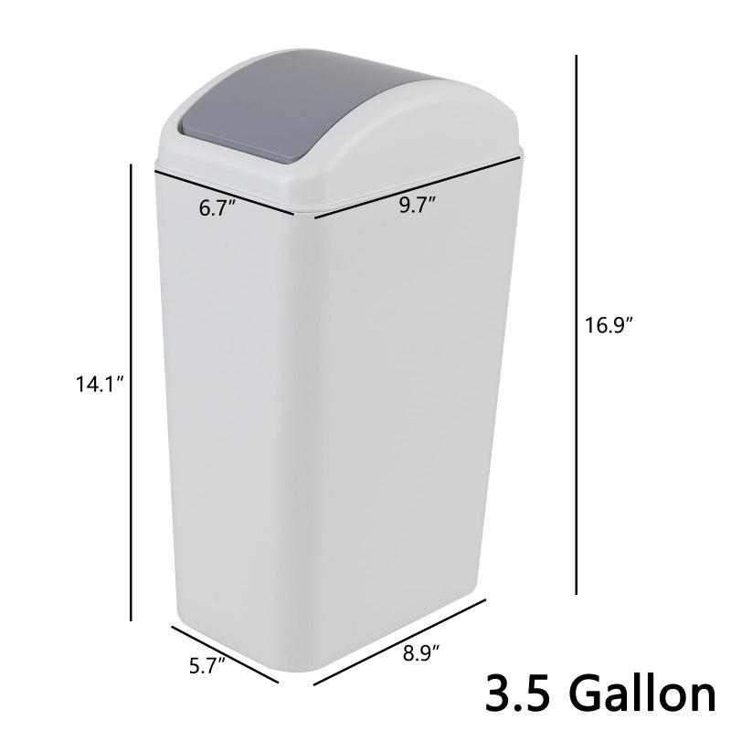 Cand 12 L Slim Trash Bin with Swing Lid, 3.5 Gallon Plastic Garbage Can, Gray - Image 3