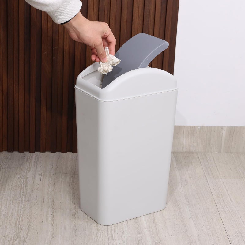Cand 12 L Slim Trash Bin with Swing Lid, 3.5 Gallon Plastic Garbage Can, Gray - Image 2