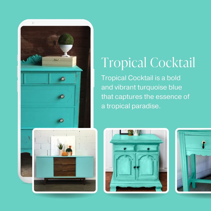 Country Chic Paint Chalk Style Paint - for Furniture, Home Decor, Crafts - Eco-Friendly - All-in-One - No Wax Needed (Tropical Cocktail [Turquoise], Pint (16 oz)) - Image 3