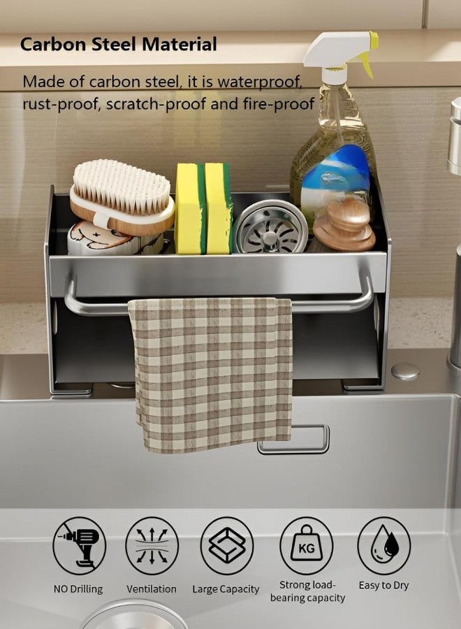 PRAMANTA Metal Sponge Holder with Drain Tray – Kitchen Sink Caddy Organizer for Sponge, Brush, Soap Dish, and Dishcloth (1Pcs) - Image 5