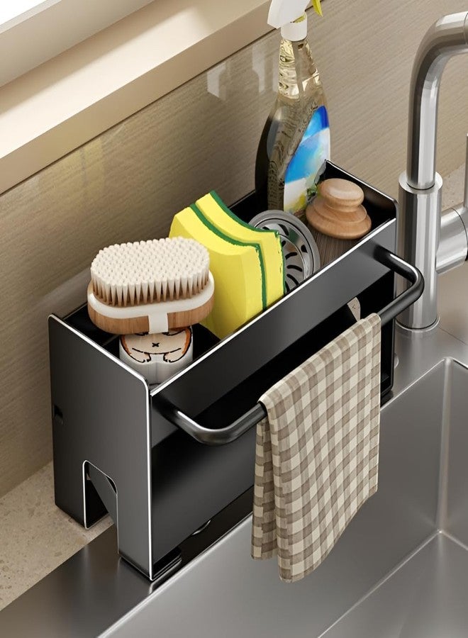 PRAMANTA Metal Sponge Holder with Drain Tray – Kitchen Sink Caddy Organizer for Sponge, Brush, Soap Dish, and Dishcloth (1Pcs) - Image 1