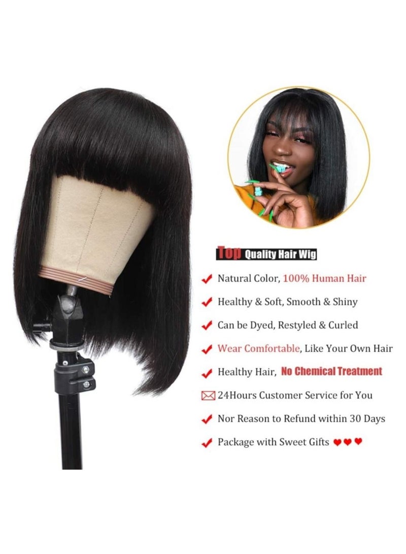 إستيل شعر مستعار قصير بوب مع الانفجارات شعر بشري برازيلي مستقيم 150٪ كثافة بدون دانتيل أمامي شعر مستعار بدون غراء مصنوع آليًا شعر مستعار بوب للنساء السود اللون الطبيعي - Image 5