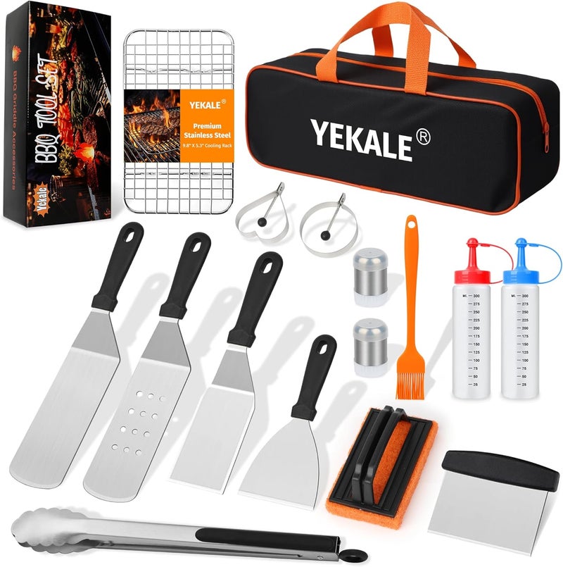 Yekale Griddle Accessories Kit, 135 Pcs Griddle Grill Tools Set for Blackstone and Camp Chef, Professional Grill BBQ Spatula Set with Basting Cover, Spatula, Scraper, Bottle, Tongs, Egg Ring - Image 1