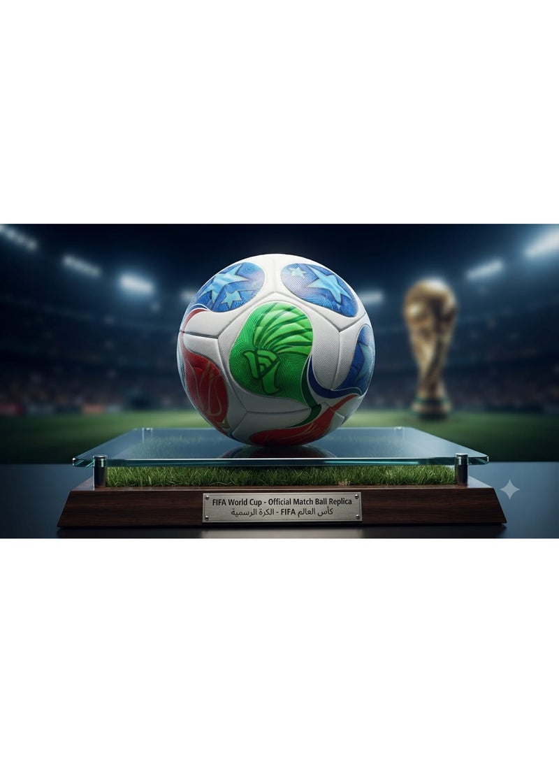 كرة قدم مقاس 5 تصميم مستوحى من بطولة كأس العالم 2026 خياطة يدوية بخامات ثقيلة ومتينة للتدريبات والمباريات الرياضية الكروية على الملاعب المختلفة للشباب والكبار Size 5 Stitched Heavy Duty Soccer Ball World Cup 2026 Edition - Image 2