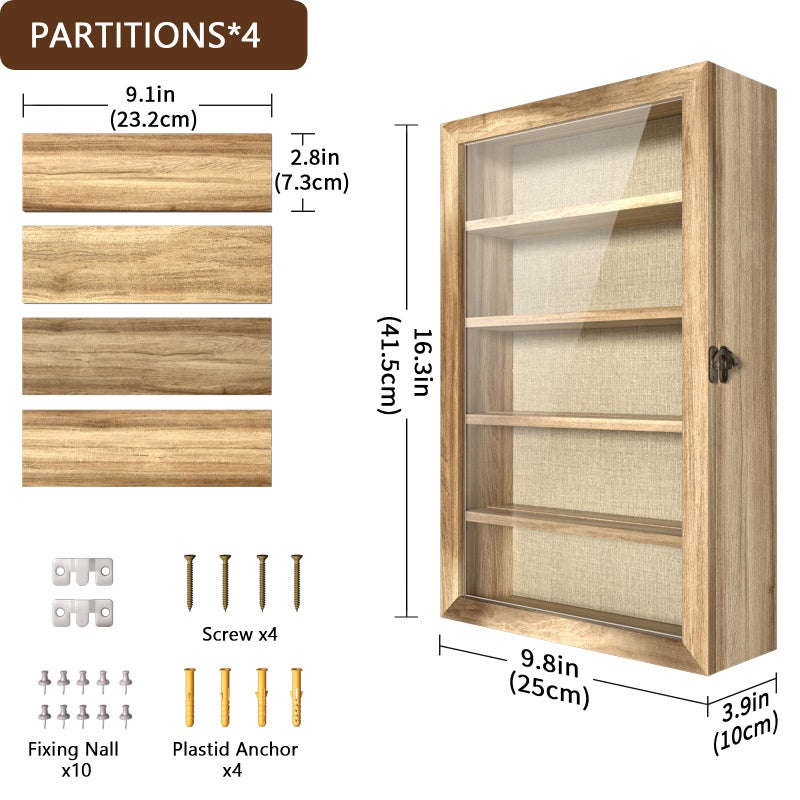 REFGY 16x9 Extra Deep Shadow Box Display Case with 4 Removable Shelves Large Wooden Shadow Box Frame for Figurines & Collectibles Deep Shadow Box with Magnetic Front Loading Door - Image 2