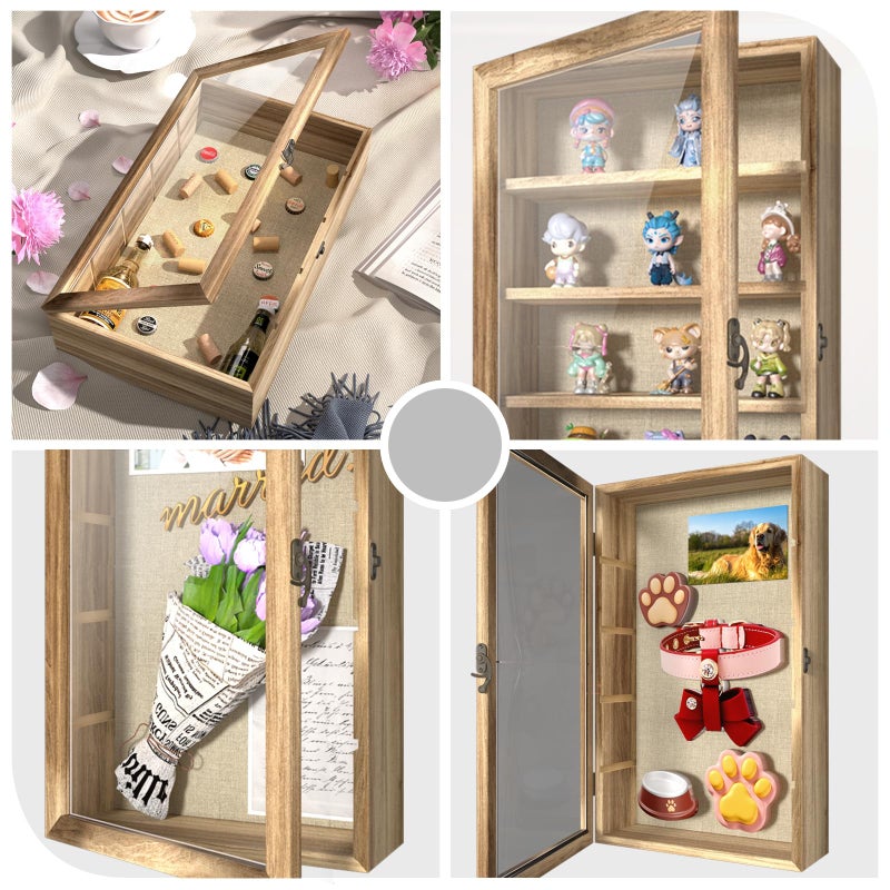 REFGY 16x9 Extra Deep Shadow Box Display Case with 4 Removable Shelves Large Wooden Shadow Box Frame for Figurines & Collectibles Deep Shadow Box with Magnetic Front Loading Door - Image 4