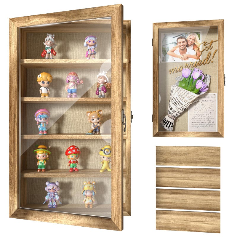 REFGY 16x9 Extra Deep Shadow Box Display Case with 4 Removable Shelves Large Wooden Shadow Box Frame for Figurines & Collectibles Deep Shadow Box with Magnetic Front Loading Door - Image 1