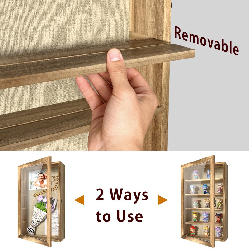 REFGY 16x9 Extra Deep Shadow Box Display Case with 4 Removable Shelves Large Wooden Shadow Box Frame for Figurines & Collectibles Deep Shadow Box with Magnetic Front Loading Door - Image 3