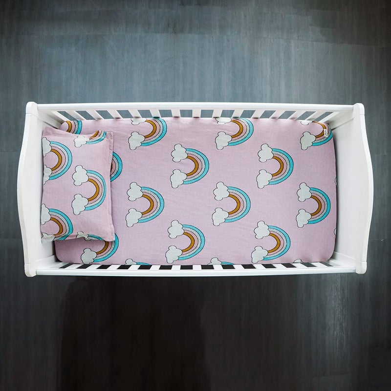Pluchi Rainbow Light Pink Cotton Knitted Cot Sheet & Pillow Set for Babies, 70 Cm x 132 Cm + 20 Cm - Image 3