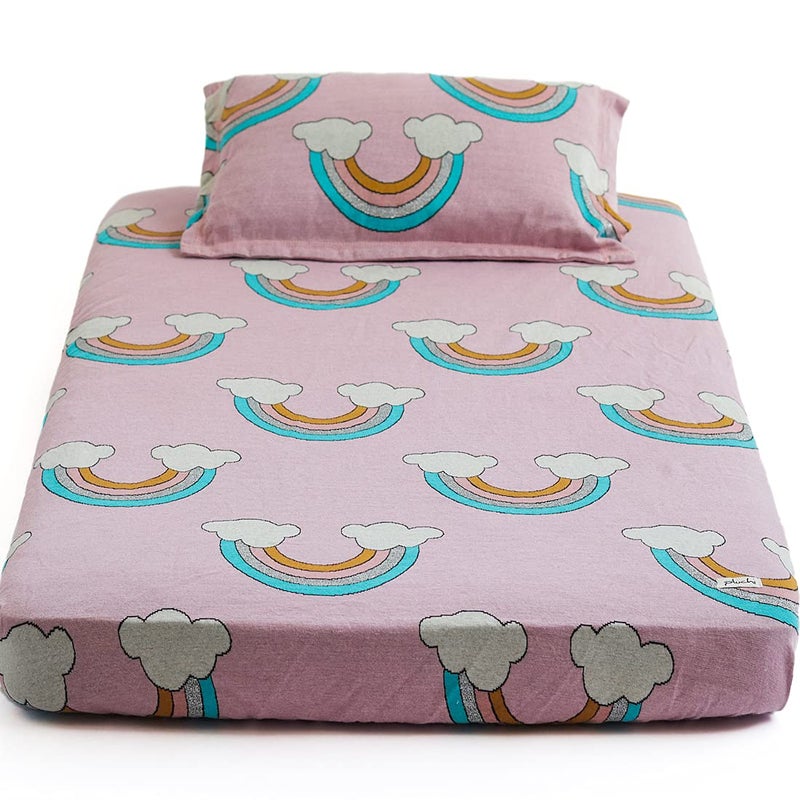 Pluchi Rainbow Light Pink Cotton Knitted Cot Sheet & Pillow Set for Babies, 70 Cm x 132 Cm + 20 Cm - Image 2