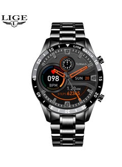LIGE Bluetooth Call Men Smart Watch Full Touch Screen Multi-Function Sports Watches IP67 Waterproof with Black Steel and Silicone Strap  - Image 1