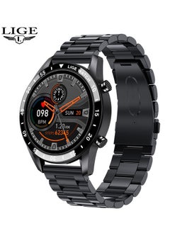 LIGE Bluetooth Call Men Smart Watch Full Touch Screen Multi-Function Sports Watches IP67 Waterproof with Black Steel and Silicone Strap  - Image 2