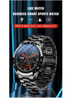 LIGE Bluetooth Call Men Smart Watch Full Touch Screen Multi-Function Sports Watches IP67 Waterproof with Black Steel and Silicone Strap  - Image 3