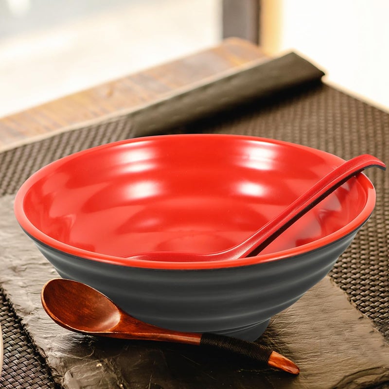 طقم وعاء رامين قابل للتسخين في الميكروويف باللون البني الكبير على الطريقة اليابانية، ويشمل ملعقتين - Image 5