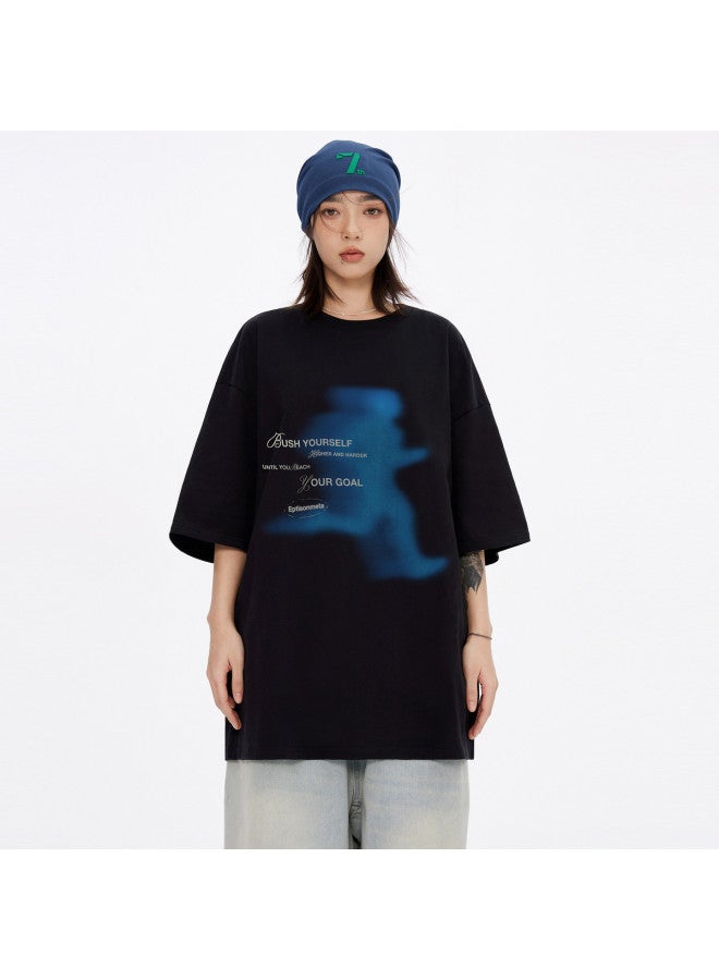 EPTISON Summer Creative Running Portrait Print 230g Men's Round Neck Short Sleeve T-shirt Loose Trendy Breathable Top - Image 2