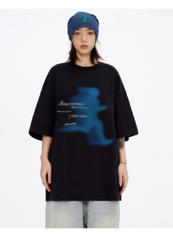 EPTISON Summer Creative Running Portrait Print 230g Men's Round Neck Short Sleeve T-shirt Loose Trendy Breathable Top - Image 1