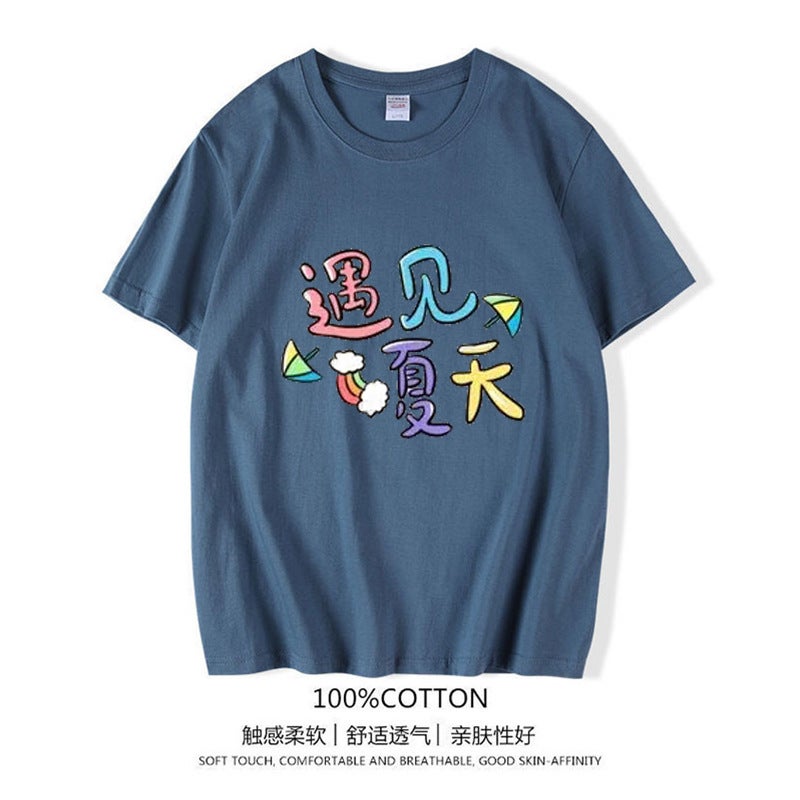 White cotton half sleeve summer theme T-shirt women's summer New loose round neck fashion brand cartoon graffiti top - Image 5