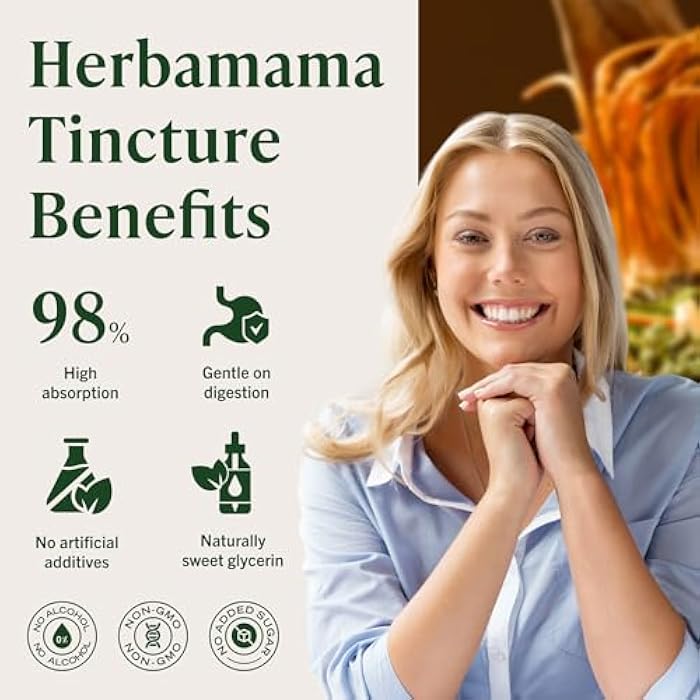 HERBAMAMA Cordyceps Sinensis Tincture - Vegan Immune Support & Defense with Cordyceps Mushroom Extract Drops - Non-GMO, Alcohol & Sugar-Free Liquid Immunity Supplement, 28-Day Supply - Image 5