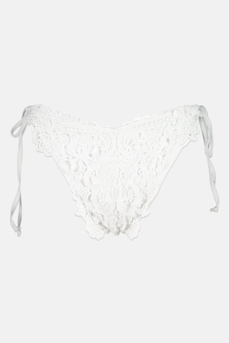 boohoo Women Lace Detail Swim Bikini Bottom, White  - Image 1