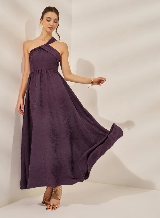 Styli Purple Jacquard Sleeveless Maxi Dress