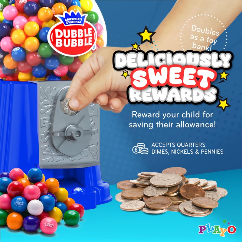 PlayO Gumball Machine for Kids 8.5" - Coin Operated Bubble Gum Machine and Toy Bank - Candy Machine Dispenser Includes 85 Gum Balls - Great Candy Dispenser Machine Gift Toys for Girls and Boys - 8.5" (Blue) - Image 4
