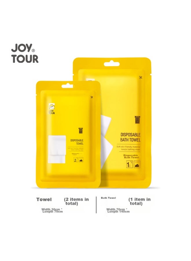 JOY TOUR Joytour Disposable Towel And Bath Towel Set, Face Towels For Travel, Hotels And Guesthouses, Toiletries, 1 Bath Towel, 2 Towels - Image 1