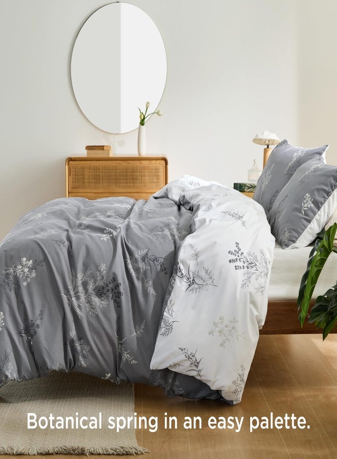 Bedsure Duvet Cover King Size - Reversible Floral Duvet Cover Set with Zipper Closure, 3 Pieces Grey Bedding Set with 8 Corner Ties and 2 Pillowcases 20"x36" - Image 5