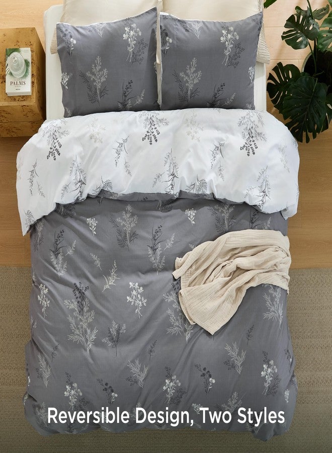 Bedsure Duvet Cover King Size - Reversible Floral Duvet Cover Set with Zipper Closure, 3 Pieces Grey Bedding Set with 8 Corner Ties and 2 Pillowcases 20"x36" - Image 4