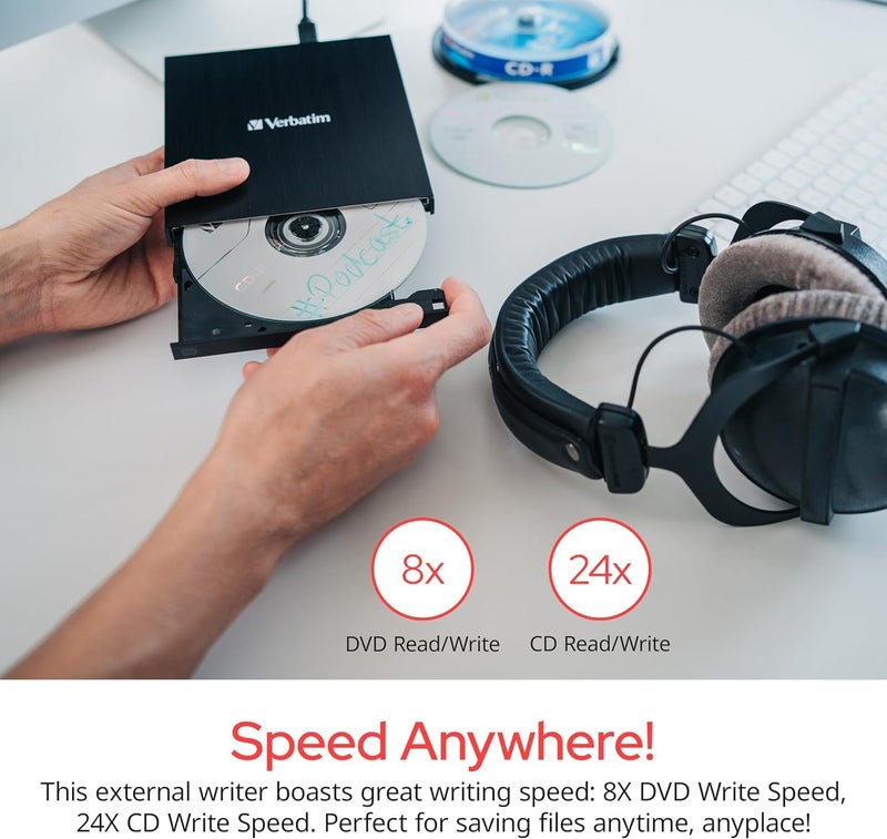 VERBATIM محرك أقراص CD / DVD نحيف - محرك أقراص DVD +/-RW خارجي USB 2.0 لأجهزة الكمبيوتر المحمولة والدفترية مع دعم M-DISC - متوافق مع Mac و PC - يتضمن برنامج Nero Burn & Archive - أسود - Image 3