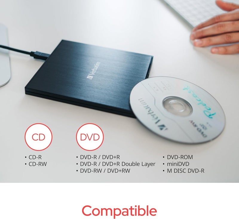 VERBATIM محرك أقراص CD / DVD نحيف - محرك أقراص DVD +/-RW خارجي USB 2.0 لأجهزة الكمبيوتر المحمولة والدفترية مع دعم M-DISC - متوافق مع Mac و PC - يتضمن برنامج Nero Burn & Archive - أسود - Image 4