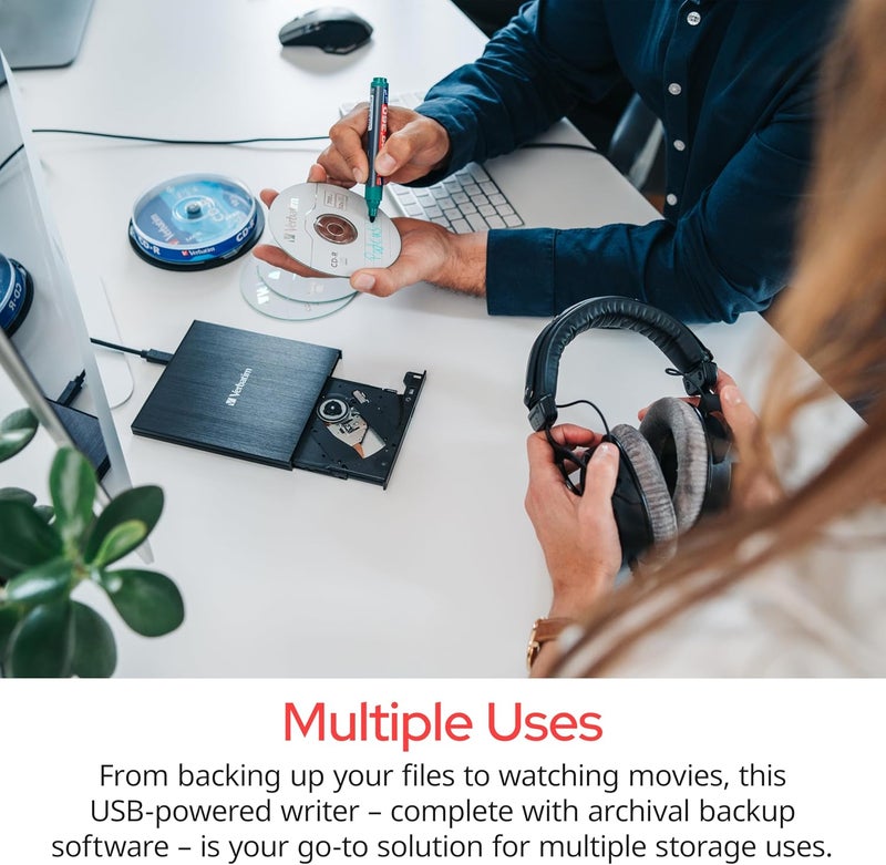 VERBATIM محرك أقراص CD / DVD نحيف - محرك أقراص DVD +/-RW خارجي USB 2.0 لأجهزة الكمبيوتر المحمولة والدفترية مع دعم M-DISC - متوافق مع Mac و PC - يتضمن برنامج Nero Burn & Archive - أسود - Image 5