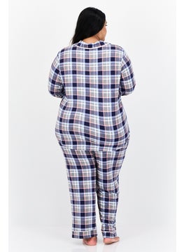 ELLEN TRACY Women 2 Pieces Plus Size Checkered Pajama Top And Pants, Multicolour  - Image 4