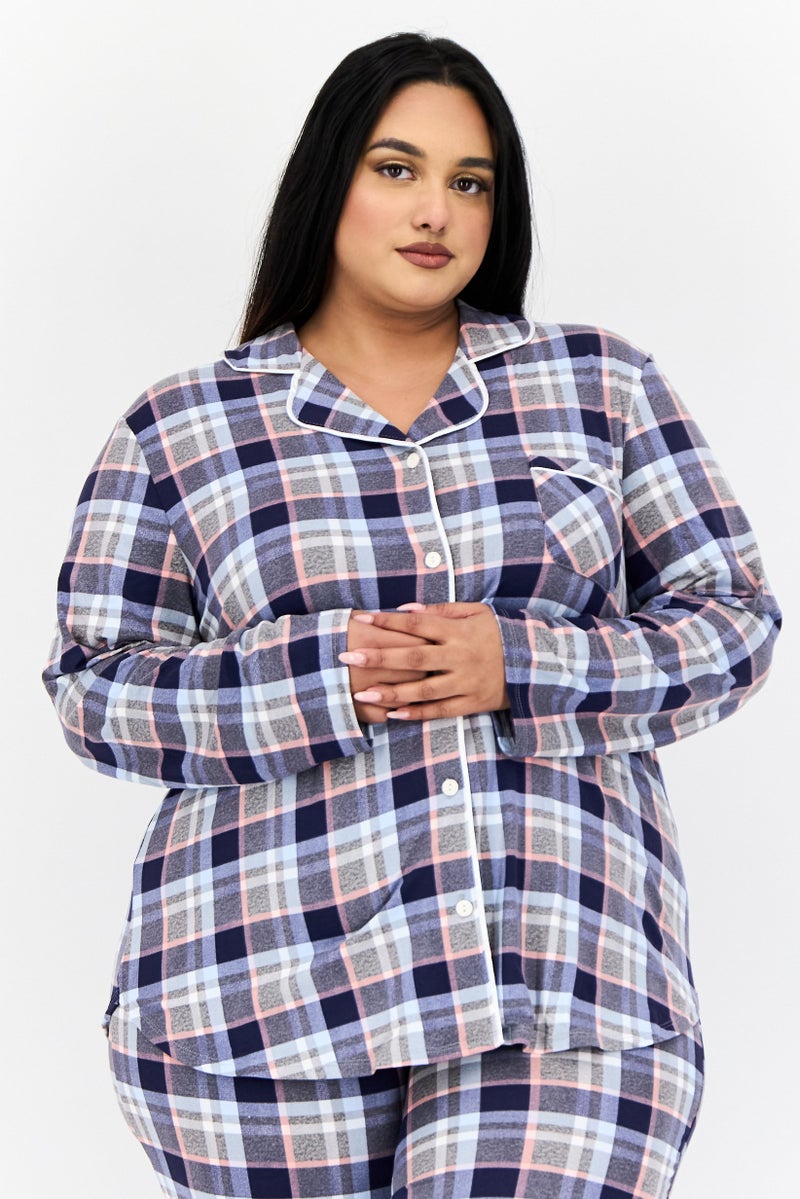 ELLEN TRACY Women 2 Pieces Plus Size Checkered Pajama Top And Pants, Multicolour - Image 4