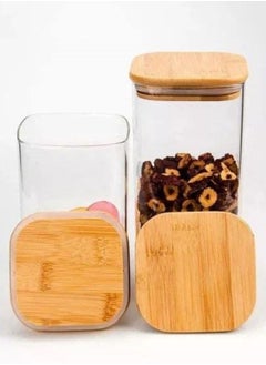 Generic zizinia  Market Clear Acrylic Square 3 Piece Storage Set with Bamboo Lids - Acrylic Food Jars - Acrylic Kitchen Bowls for Supply Storage, Countertops {Size 1,5L/1L/0,5L) + F  - Image 3
