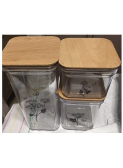 Generic zizinia  Market Clear Acrylic Square 3 Piece Storage Set with Bamboo Lids - Acrylic Food Jars - Acrylic Kitchen Bowls for Supply Storage, Countertops {Size 1,5L/1L/0,5L) + F  - Image 1