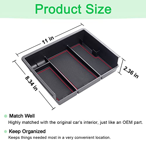 PIMCAR Center Console Organizer Tray for 2014-2018 Chevy Silverado GMC Sierra 1500 & 2015-2019 2500HD/3500HD Models - Custom Fit Storage Insert Accessories - Red Trim - Image 3