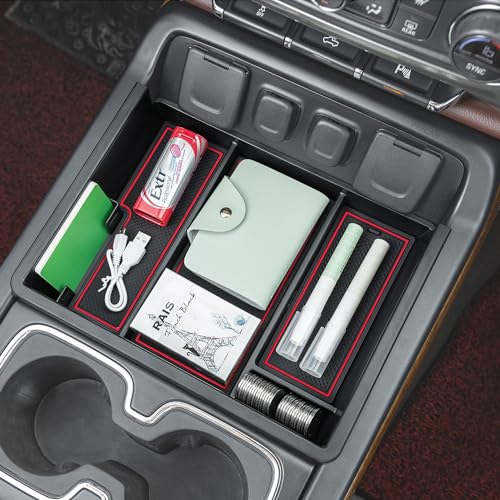PIMCAR Center Console Organizer Tray for 2014-2018 Chevy Silverado GMC Sierra 1500 & 2015-2019 2500HD/3500HD Models - Custom Fit Storage Insert Accessories - Red Trim - Image 4