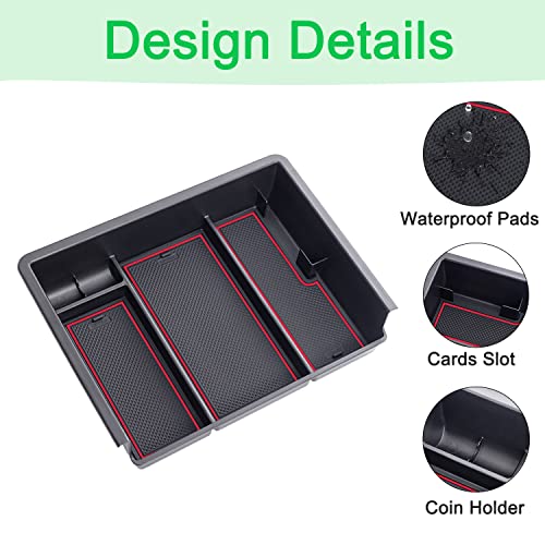 PIMCAR Center Console Organizer Tray for 2014-2018 Chevy Silverado GMC Sierra 1500 & 2015-2019 2500HD/3500HD Models - Custom Fit Storage Insert Accessories - Red Trim - Image 5