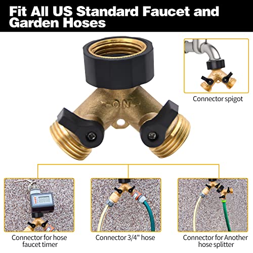 LFSEMINI 2 Pack Hose Splitter, 2 Way Heavy Duty Brass Garden Hose Splitter, for 3/4" Hose Connector, Brass Garden Hose Manifold with Rubber Washers & Tapes - Image 2