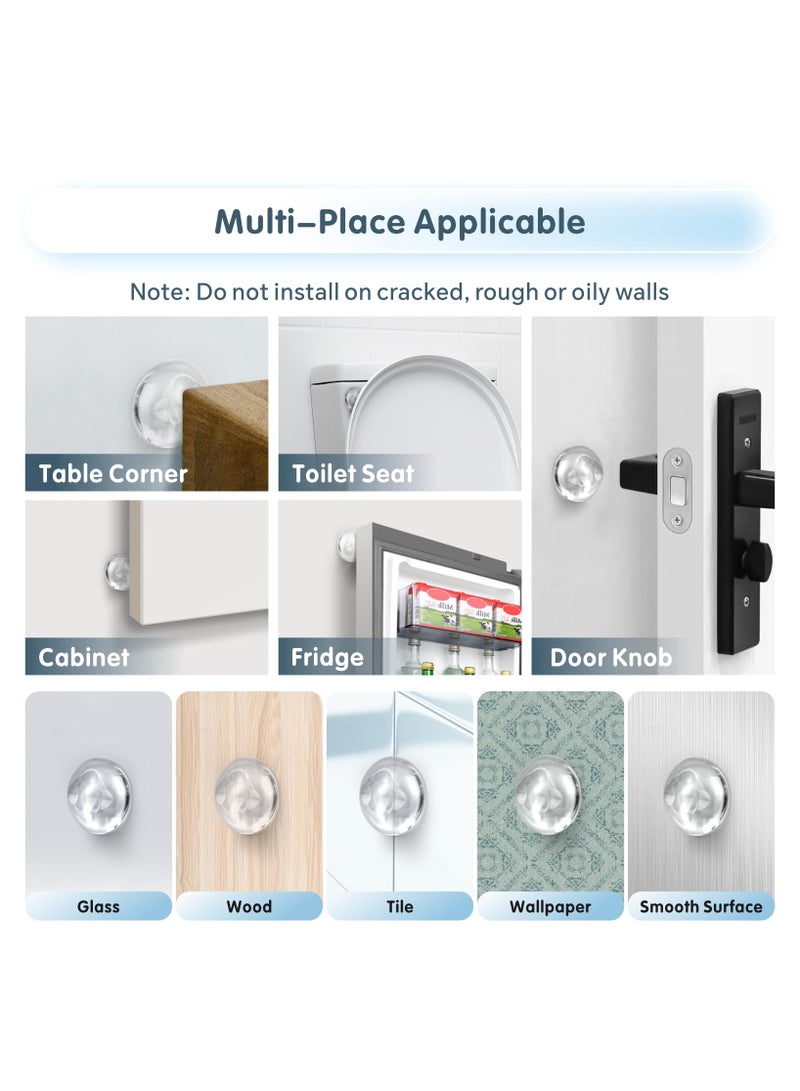 Dominy Wall Protector, 12Pcs Washable Silicon Wall Door Handle Stopper with Strong Back Adhesive, Reusable Door Knob Bumpers for Table Corner/Cabinet【Non-punching】【Quiet & Shock Absorbent】-Clear - Image 4