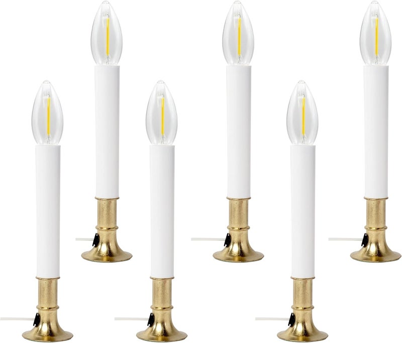 Creative Hobbies LED Electric Window Candle Lamp with Brass Plated Base, Dusk to Dawn Sensor Turns Candle on in Dark and Off in Light | 6 Pack - Image 1