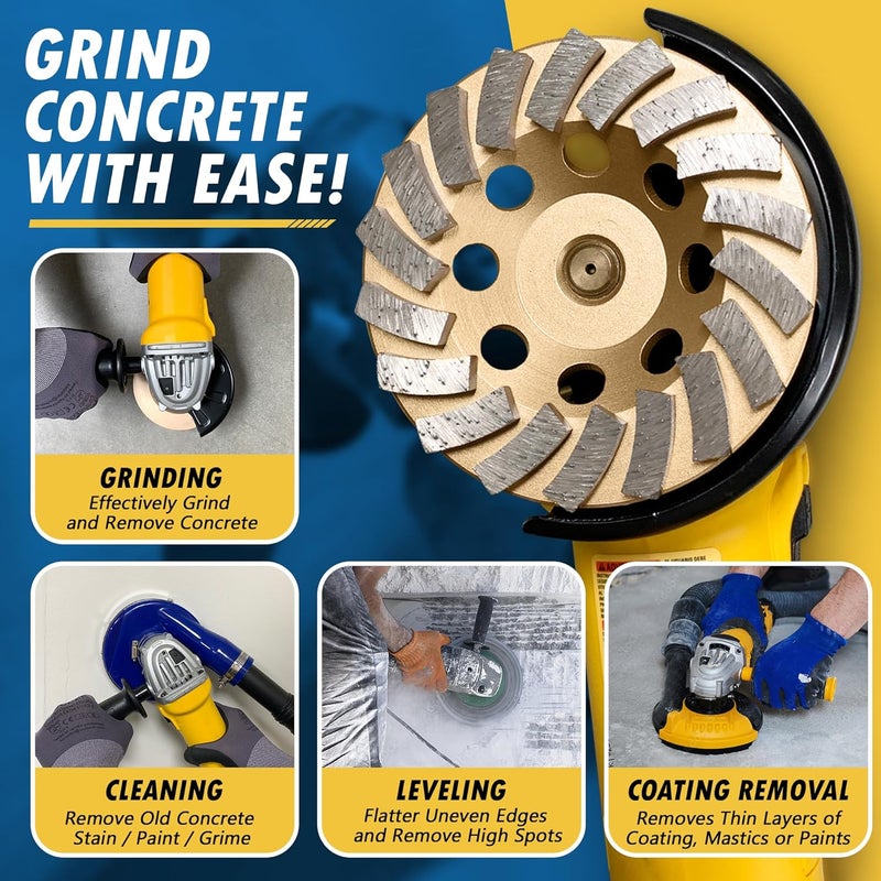 EDiamondTools 5" Diamond Grinding Wheels for Concrete or Masonry, 12 Turbo Segments, #30/40 Grit, Medium Bond, 5/8"-11 Arbor - Image 2