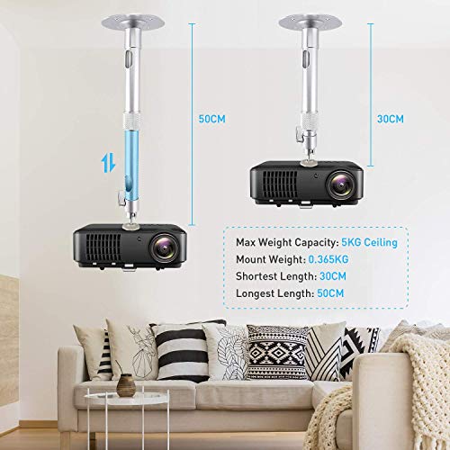 NIERBO Universal Projector Wall Ceiling Mount Hanger 360° Rotatable Head with Extendable Length 11.8 Inch to 19.7 Inch Mounting Bracket - Image 5