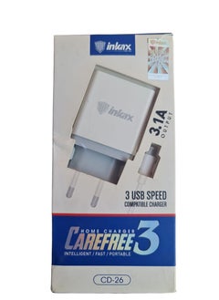 Inkax Inkax CD-26 Mobile Charger for All Mobile Phones 3.1A with 3 USB Charging Ports and Micro USB Data Cable White  - Image 1