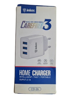 Inkax Inkax CD-26 Mobile Charger for All Mobile Phones 3.1A with 3 USB Charging Ports and Micro USB Data Cable White  - Image 2