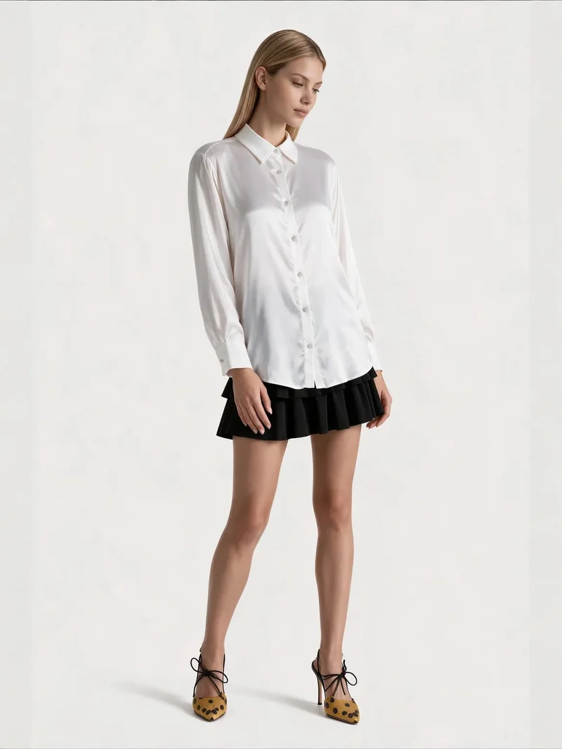 Jennyfer Women's Solid Woven Shirt-Collar T-Shirt