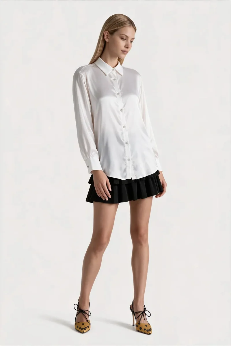 جينيفر Women's Solid Woven Shirt-Collar T-Shirt